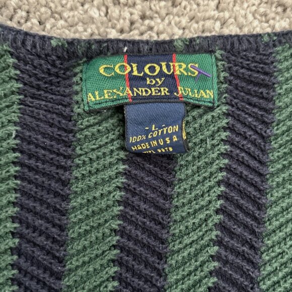 Vintage Colours By Alexander Julian Knit Cotton Sweater Vest Green Stripe Large - Picture 6 of 9